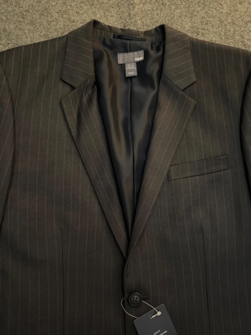 H&M Grey Slim Fit Pinstripe Blazer Jacket